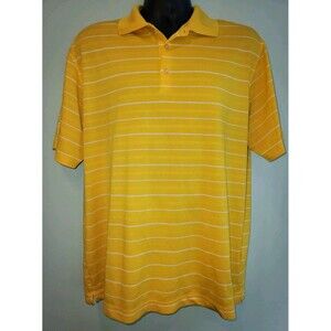 Nike Golf Polo Shirt Mens | Large | Yellow White Striped Dri-Fit Lake Creek Logo